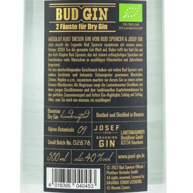 Bud Spencer 2 Fäuste für Dry Gin Bio 0,5 L 40% vol